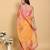 orange colour Ready to wear elegant print linen cotton saree with jacquard border & unstitched blouse