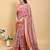 pink colour Ready to wear elegant print linen cotton saree with jacquard border & unstitched blouse