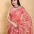 coral colour Ready to wear elegant print linen cotton saree with jacquard border & unstitched blouse