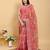 coral colour Ready to wear elegant print linen cotton saree with jacquard border & unstitched blouse