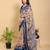 peach colour Ready to wear elegant print linen cotton saree with jacquard border & unstitched blouse