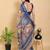 peach colour Ready to wear elegant print linen cotton saree with jacquard border & unstitched blouse