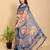 peach colour Ready to wear elegant print linen cotton saree with jacquard border & unstitched blouse