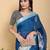 blue colour Ready to wear elegant print linen cotton saree with jacquard border & unstitched blouse