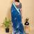 blue colour Ready to wear elegant print linen cotton saree with jacquard border & unstitched blouse