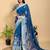 blue colour Ready to wear elegant print linen cotton saree with jacquard border & unstitched blouse