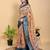 peach colour Ready to wear elegant print linen cotton saree with jacquard border & unstitched blouse