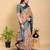peach colour Ready to wear elegant print linen cotton saree with jacquard border & unstitched blouse