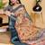 peach colour Ready to wear elegant print linen cotton saree with jacquard border & unstitched blouse