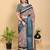 Ready to wear elegant print linen cotton saree with jacquard border & unstitched blouse