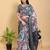 grey colour Ready to wear elegant print linen cotton saree with jacquard border & unstitched blouse
