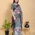grey colour Ready to wear elegant print linen cotton saree with jacquard border & unstitched blouse