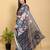 grey colour Ready to wear elegant print linen cotton saree with jacquard border & unstitched blouse
