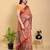 coral colour Ready to wear elegant print linen cotton saree with jacquard border & unstitched blouse