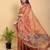 coral colour Ready to wear elegant print linen cotton saree with jacquard border & unstitched blouse