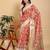 coral colour Ready to wear elegant print linen cotton saree with jacquard border & unstitched blouse