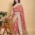 coral colour Ready to wear elegant print linen cotton saree with jacquard border & unstitched blouse