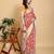 coral colour Ready to wear elegant print linen cotton saree with jacquard border & unstitched blouse