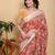 coral colour Ready to wear elegant print linen cotton saree with jacquard border & unstitched blouse