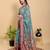 sky blue colur Ready to wear elegant print linen cotton saree with jacquard border & unstitched blouse
