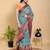 sky blue colur Ready to wear elegant print linen cotton saree with jacquard border & unstitched blouse