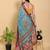 sky blue colur Ready to wear elegant print linen cotton saree with jacquard border & unstitched blouse