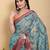 sky blue colur Ready to wear elegant print linen cotton saree with jacquard border & unstitched blouse