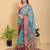 sky blue colur Ready to wear elegant print linen cotton saree with jacquard border & unstitched blouse