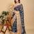blue colour Ready to wear elegant print linen cotton saree with jacquard border & unstitched blouse