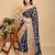 blue colour Ready to wear elegant print linen cotton saree with jacquard border & unstitched blouse