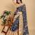 blue colour Ready to wear elegant print linen cotton saree with jacquard border & unstitched blouse