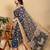 blue colour Ready to wear elegant print linen cotton saree with jacquard border & unstitched blouse