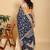 blue colour Ready to wear elegant print linen cotton saree with jacquard border & unstitched blouse