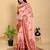 peach colour Ready to wear elegant print linen cotton saree with jacquard border & unstitched blouse