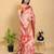 peach colour Ready to wear elegant print linen cotton saree with jacquard border & unstitched blouse