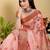 peach colour Ready to wear elegant print linen cotton saree with jacquard border & unstitched blouse