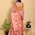 peach colour Ready to wear elegant print linen cotton saree with jacquard border & unstitched blouse