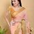 peach colour Ready to wear elegant print linen cotton saree with jacquard border & unstitched blouse