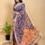 blue colour Ready to wear elegant print linen cotton saree with jacquard border & unstitched blouse