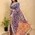 blue colour Ready to wear elegant print linen cotton saree with jacquard border & unstitched blouse
