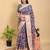 blue colour Ready to wear elegant print linen cotton saree with jacquard border & unstitched blouse