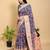 blue colour Ready to wear elegant print linen cotton saree with jacquard border & unstitched blouse