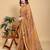 orange colour Ready to wear elegant print linen cotton saree with jacquard border & unstitched blouse