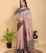 Reay to wear elegant print linen cotton saree with jacquard border & unstitched blouse