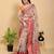 peach colour Ready to wear elegant print linen cotton saree with jacquard border & unstitched blouse