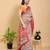 peach colour Ready to wear elegant print linen cotton saree with jacquard border & unstitched blouse