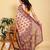 peach colour Ready to wear elegant print linen cotton saree with jacquard border & unstitched blouse