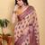 peach colour Ready to wear elegant print linen cotton saree with jacquard border & unstitched blouse