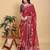 maroon colour Ready to wear elegant print linen cotton saree with jacquard border & unstitched blouse