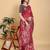 maroon colour Ready to wear elegant print linen cotton saree with jacquard border & unstitched blouse